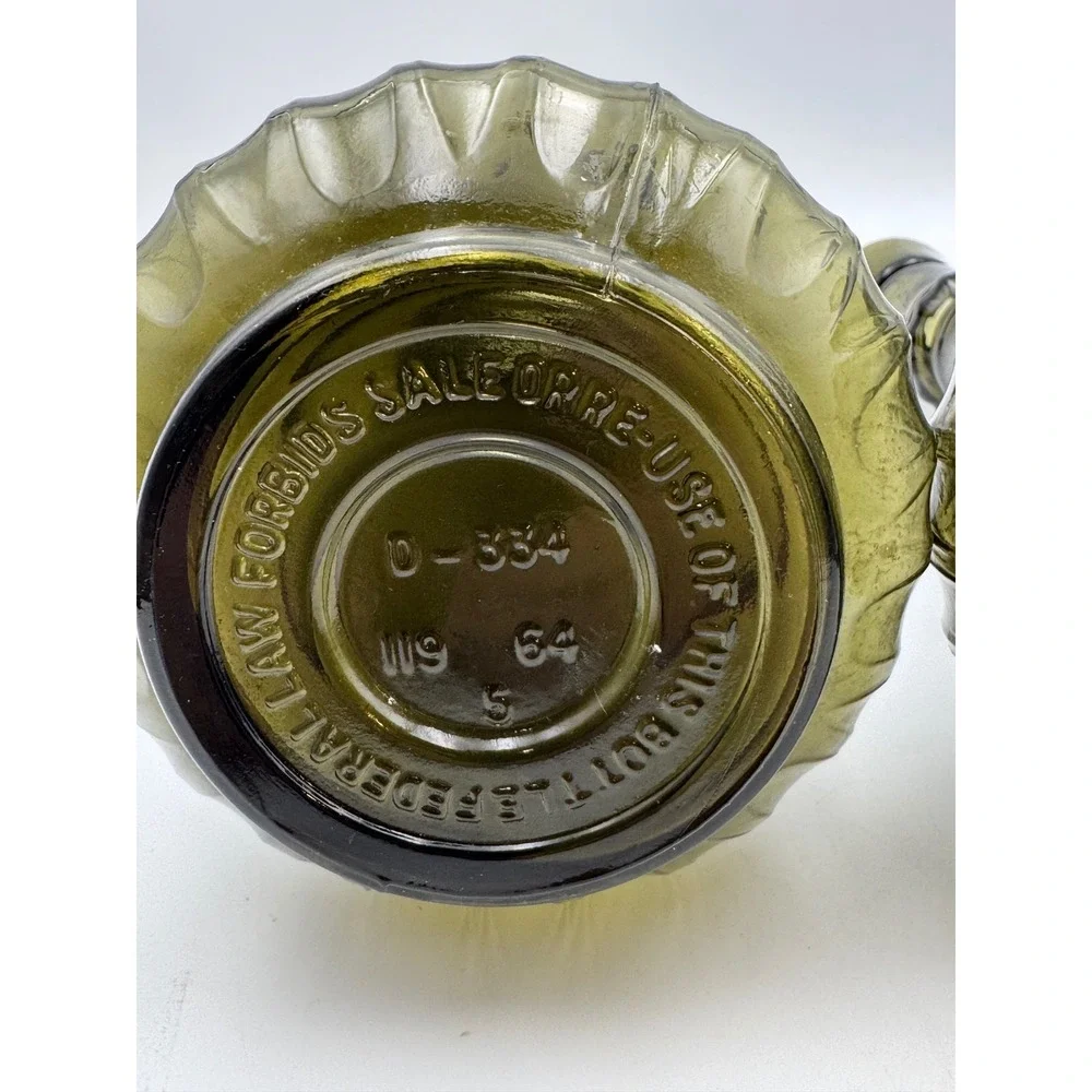 Vintage Olive Green Genie Bottle Decanters Set of 2 Mid Century Glass D-334 1964